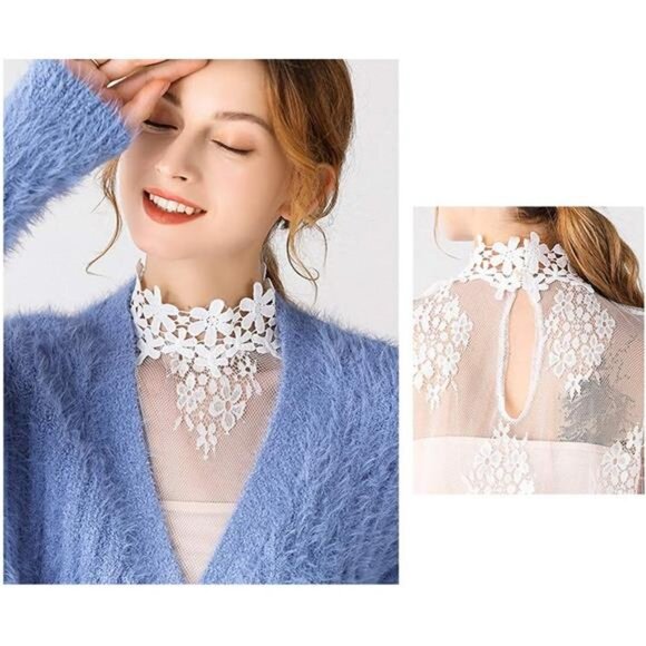 Women's Lace Floral False Faux Collar Shirt Fake Collar Half Shirt - Picture 5 of 6